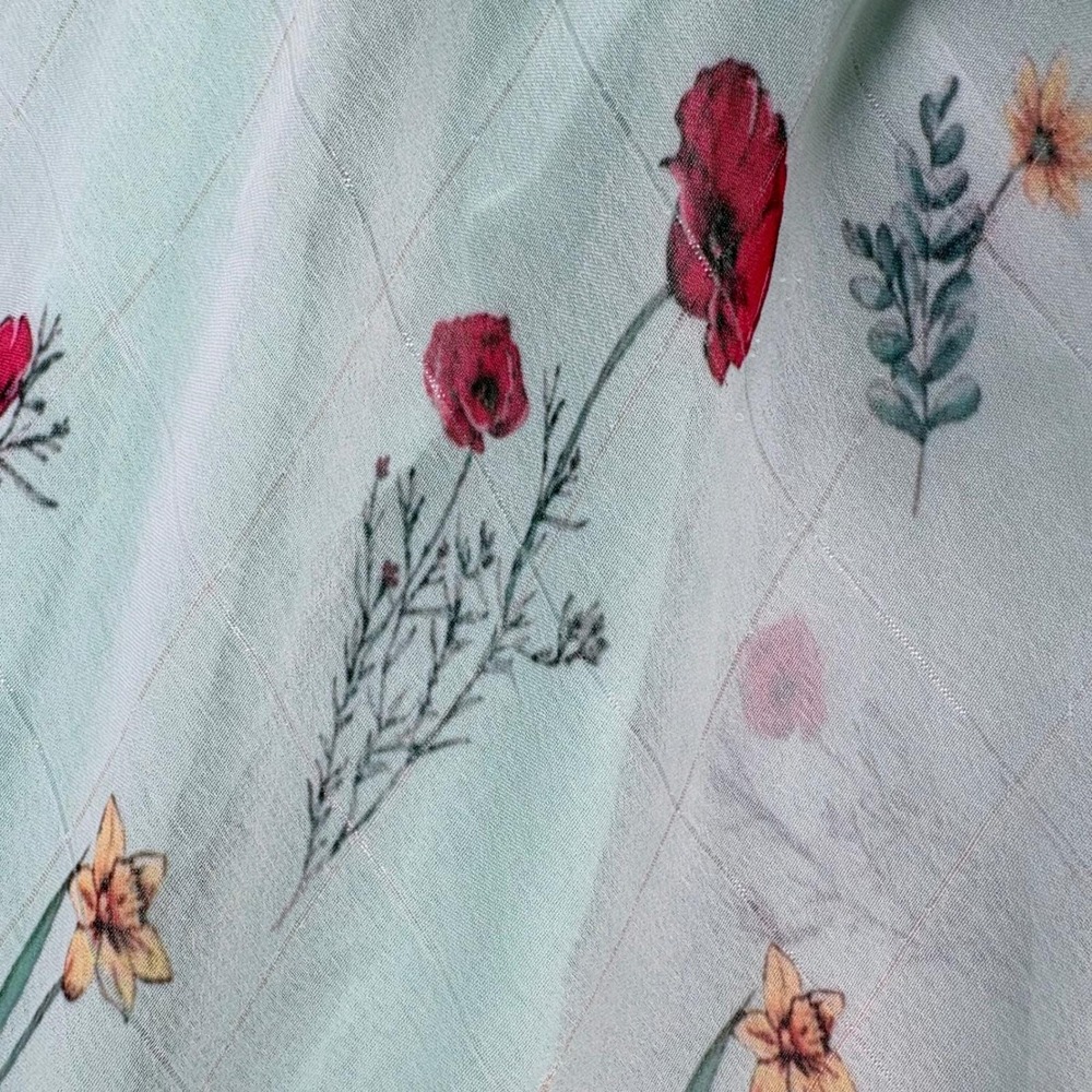 Handmade Vintage Midi Dress Mint Green Floral Poppy Ruffle Flutter Sleeve - Picture 8 of 9
